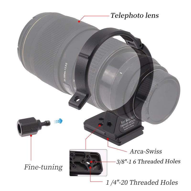 Hersmay 71mm Tripod Collar Mount Ring 1/4" for Sigma APO 70-200mm F2.8 II EX DG Macro HSM Lens - Image 5